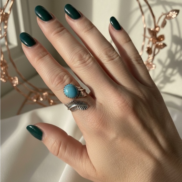 Jewelry - Sterling Silver and genuine Kingman Turquoise Feather Ring Set‎